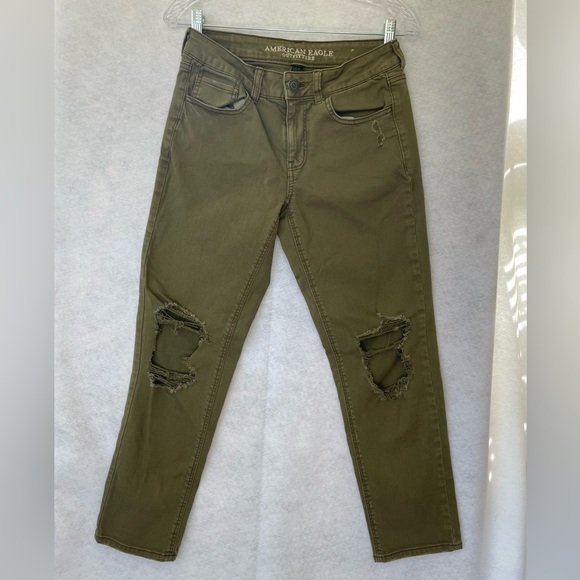American Eagle Distressed Tom Girl Stretch Jeans Green Women’s 2 - Picture 1 of 11
